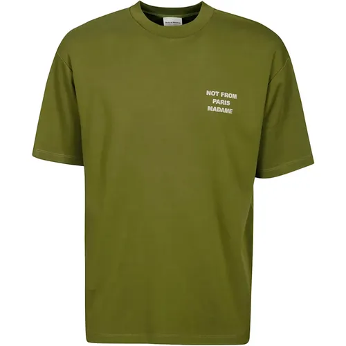 Khaki Slogan T-Shirt , male, Sizes: S - Drole de Monsieur - Modalova