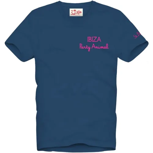 Portofino Ibiza Party Animal Besticktes T-Shirt , Herren, Größe: S - MC2 Saint Barth - Modalova