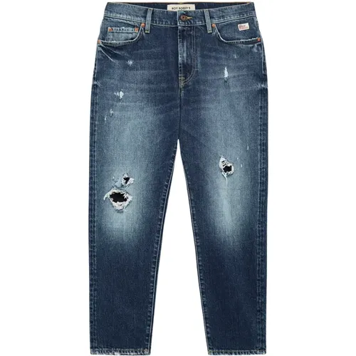 Medium Washed Denim Jeans with Distressed Details and Carrot Fit , male, Sizes: W33, W32, W34 - Roy Roger's - Modalova