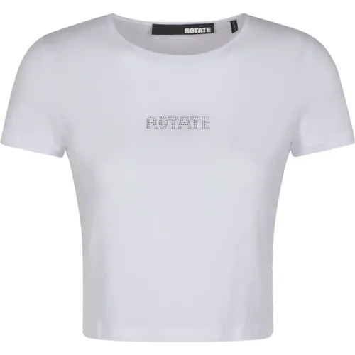 Weiße Cropped Logo T-Shirt , Damen, Größe: XS - Rotate Birger Christensen - Modalova