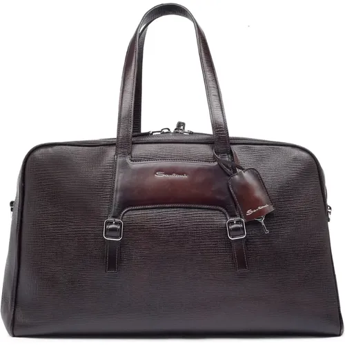 Elegant Embossed Leather Weekend Bag , female, Sizes: ONE SIZE - Santoni - Modalova