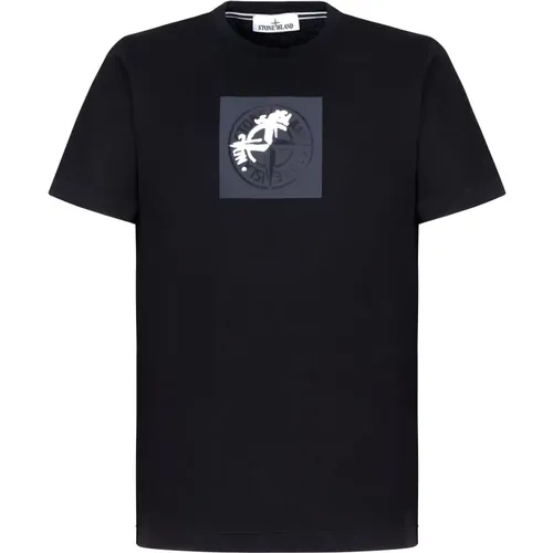 Schwarzes Baumwoll Logo Print T-shirt - Stone Island - Modalova