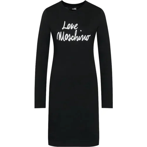 Cotton Dress with Velvet Logo , female, Sizes: S - Love Moschino - Modalova