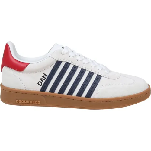 Suede Leather Boxer Sneakers White Blue , male, Sizes: 7 1/2 UK, 8 UK, 11 UK, 9 UK, 10 UK, 7 UK, 6 UK, 8 1/2 UK - Dsquared2 - Modalova