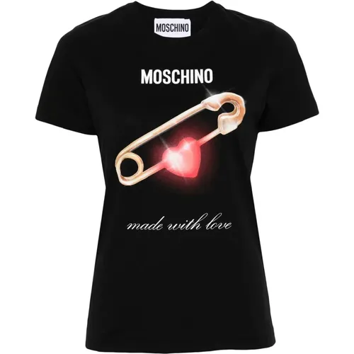 Schwarzes Logo Print Crewneck T-Shirt , Damen, Größe: S - Moschino - Modalova