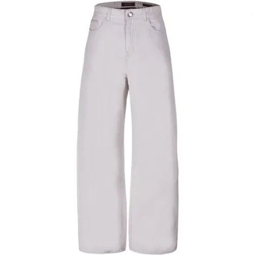 Ecru Baggy Cotton Linen Pants , female, Sizes: W25, W26 - Moorer - Modalova