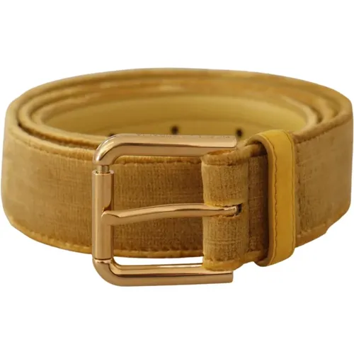 Luxury Velvet Belt with Gold Buckle , female, Sizes: 85 CM - Dolce & Gabbana - Modalova