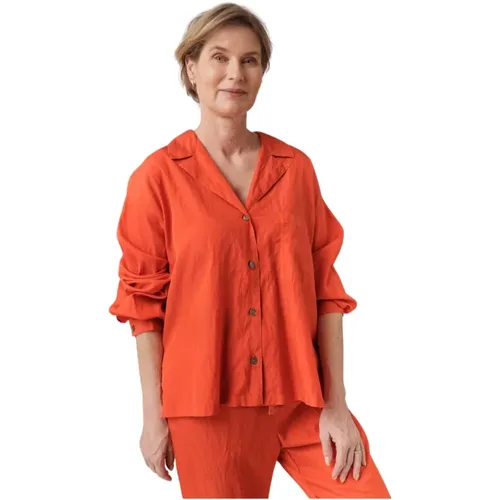 Bluse mit V-Ausschnitt und Reverskragen , Damen, Größe: 2XS - Pomandère - Modalova