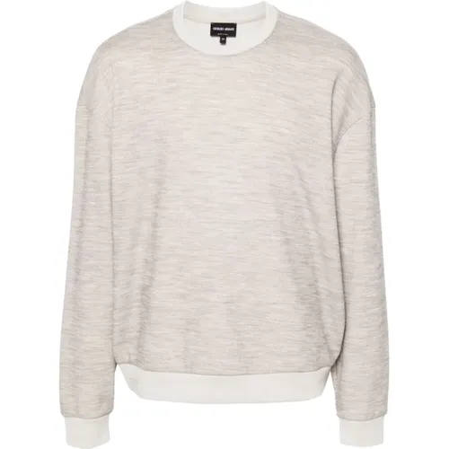 Mélange Crew Neck Sweater Grey , male, Sizes: L, M - Giorgio Armani - Modalova