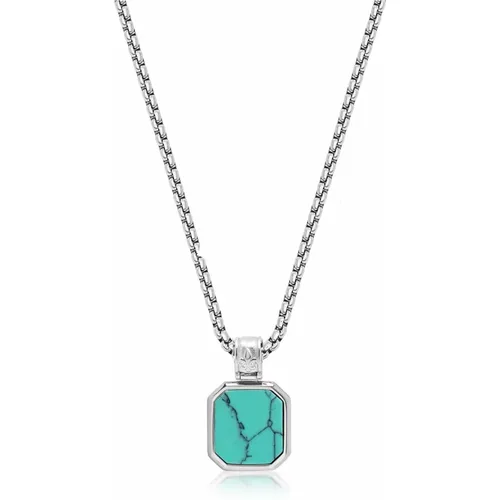 Silver Necklace with Square Turquoise Pendant , male, Sizes: 2XL, M - Nialaya - Modalova