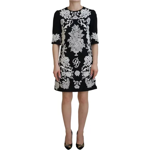 Schwarzes A-Linien-Kleid mit Spitzenbesatz - Dolce & Gabbana - Modalova