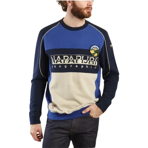 Flammender Baumwoll-Terry-Sweatshirt mit Wappen , Herren, Größe: M - Napapijri - Modalova