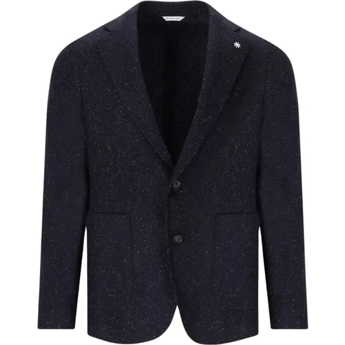 Blaue Einreihige Jacke aus Wollmischung mit Mehrfarbigen Details - Manuel Ritz - Modalova
