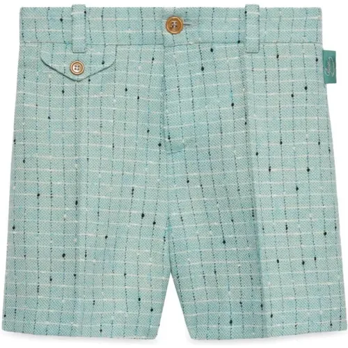 Azure Wool Nubby Damier Bermuda Shorts - Gucci - Modalova