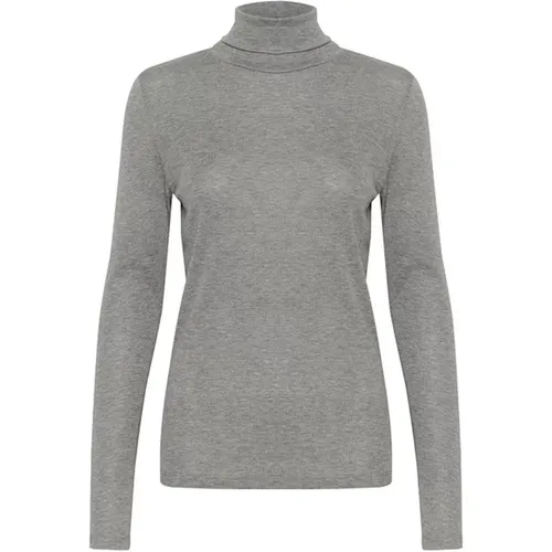 Rollkragen Top Grau Melange Langarm , Damen, Größe: XS - Soaked in Luxury - Modalova