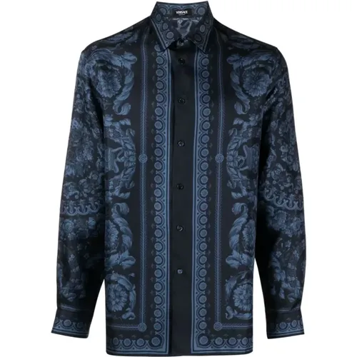 Barocco Print Silk Shirt , male, Sizes: S - Versace - Modalova