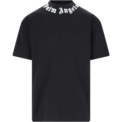 Schwarzes Logo-besticktes T-Shirt , Herren, Größe: L - Palm Angels - Modalova