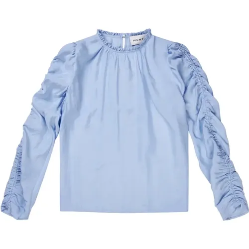 Elegante Rüschen-Detail-Top Hellblau , Damen, Größe: 2XL - Munthe - Modalova