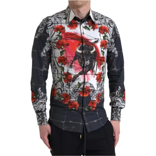 Blumenprint Hemd mit Kragen , Herren, Größe: M - Dolce & Gabbana - Modalova