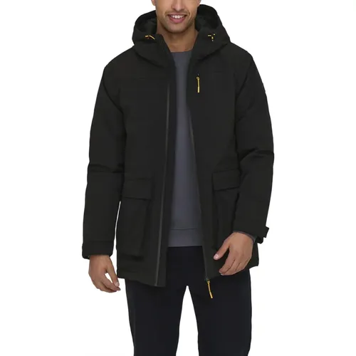 Schwarzer Parka Athletischer Mantel , Herren, Größe: L - Only & Sons - Modalova