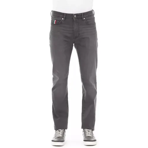 Jeans aus Baumwolle mit Logo-Knopf und Tricolor-Einsatz , Herren, Größe: W38 - Baldinini - Modalova