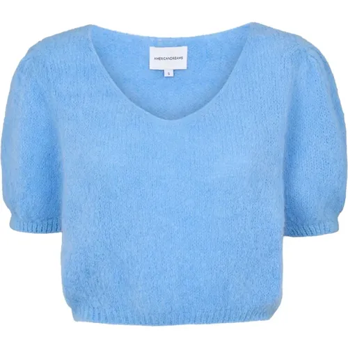 Himmelblauer Pullover Kurze Ärmel Elastikband - American Dreams - Modalova