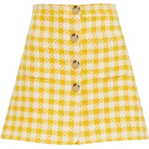 Wool Mini Skirt with Houndstooth Pattern and Gold Buttons , female, Sizes: S - Miu Miu - Modalova