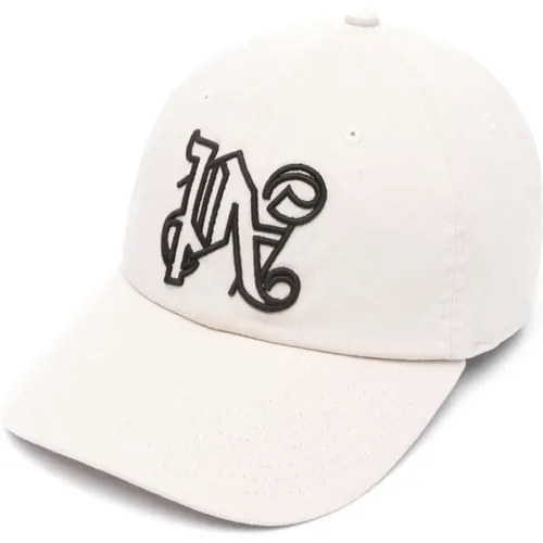 Monogram Baseball Hat Cream Cotton , male, Sizes: ONE SIZE - Palm Angels - Modalova