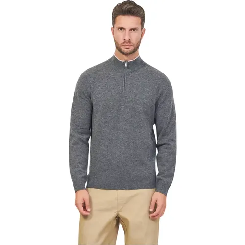 Grauer Pullover mit Reißverschlusskragen und Besticktem Logo - Hugo Boss - Modalova