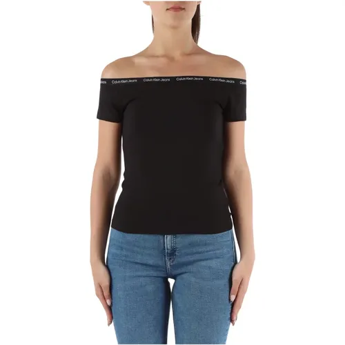 Stretch Baumwolltop mit Logo-Print , Damen, Größe: XL - Calvin Klein Jeans - Modalova