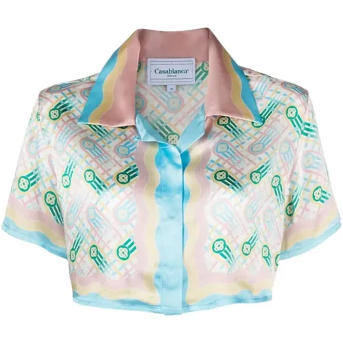 Cuban Collar Silk Short Sleeve Shirt , female, Sizes: S, XS - Casablanca - Modalova