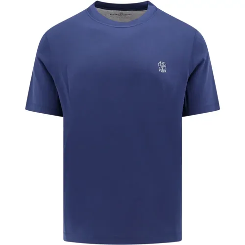 Blauer Crew-neck T-Shirt Made in Italy - BRUNELLO CUCINELLI - Modalova