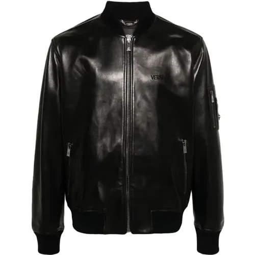 Leather Blouson Jacket , male, Sizes: L, XL - Versace - Modalova