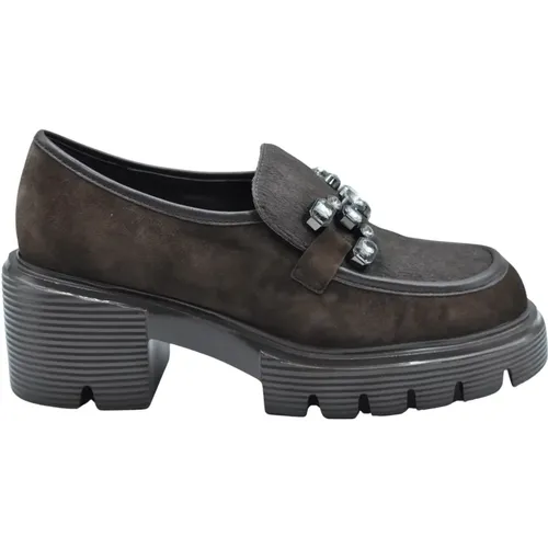 Dunkelbraune Wildleder-Loafer Gummisohle , Damen, Größe: 39 EU - Jeannot - Modalova