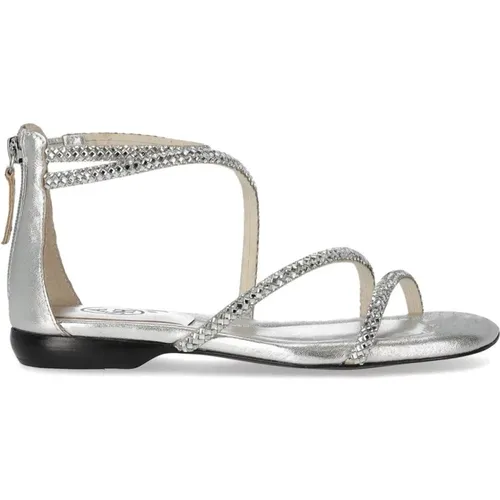 Silberne Flache Sandale mit Strass , Damen, Größe: 39 EU - Ash - Modalova