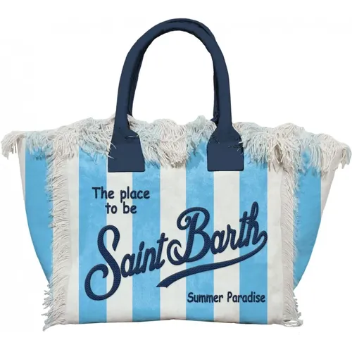 Canvas Tote Bag with Blue Fringes , female, Sizes: ONE SIZE - MC2 Saint Barth - Modalova