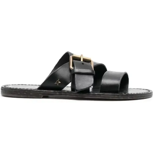 Leder-Slide-Sandalen mit Schnallenverschluss , Damen, Größe: 37 EU - Golden Goose - Modalova