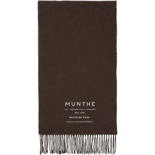 Wool Scarf with Fringes and Logo Print , female, Sizes: ONE SIZE - Munthe - Modalova