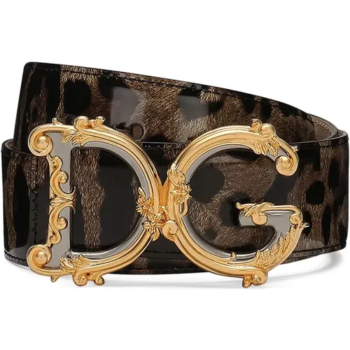 Leopard Print Logo Plaque Belt , female, Sizes: 70 CM, 75 CM, 80 CM, 90 CM, 85 CM - Dolce & Gabbana - Modalova