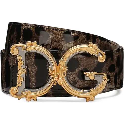 Leopard Print Logo Plaque Belt , female, Sizes: 70 CM, 80 CM - Dolce & Gabbana - Modalova