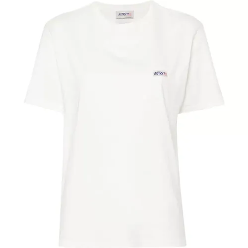 Weiße Baumwoll-T-Shirt mit Logopatch , Damen, Größe: M - Autry - Modalova