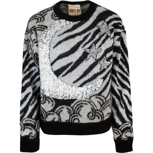 Sweater with Jacquard Design , female, Sizes: M, L - Aniye By - Modalova