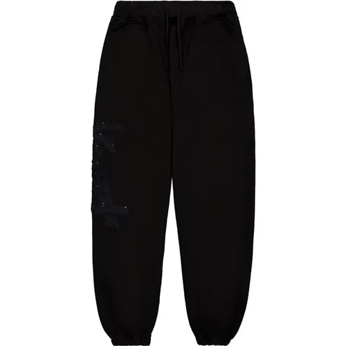 Schwarze Sweatpants mit Palmenprint-Logo , Damen, Größe: XL - Laneus - Modalova