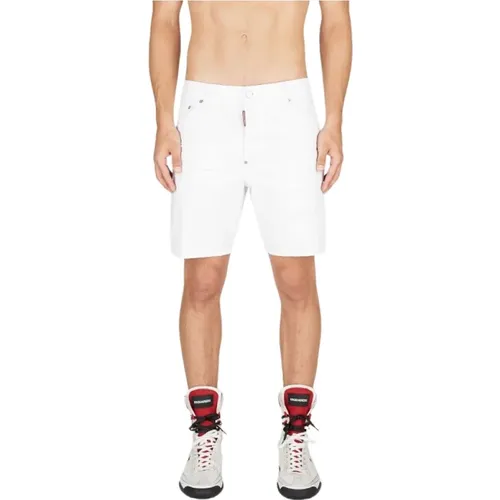 Weiße Stretch-Baumwoll-Shorts mit Logo - Dsquared2 - Modalova