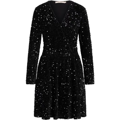 Glitzerndes Schwarzes Wickelkleid , Damen, Größe: S - RUE de FEMME - Modalova