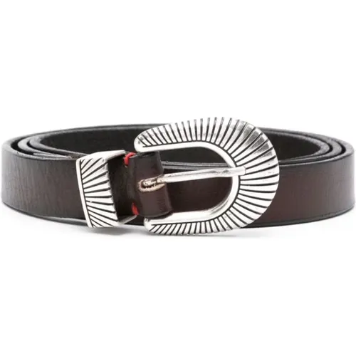 Smooth Leather Belt with Western-inspiBuckle , male, Sizes: 100 CM, 105 CM, 95 CM - Eleventy - Modalova