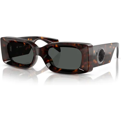 Rectangular Sunglasses Dark Grey Havana Glossy , unisex, Sizes: 52 MM - Versace - Modalova