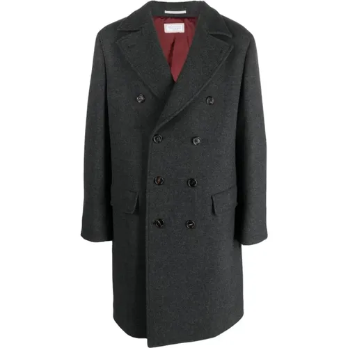 Double-Breasted Grey Coat for Men , male, Sizes: L - BRUNELLO CUCINELLI - Modalova