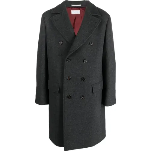 Double-Breasted Grey Coat for Men , male, Sizes: L, XL - BRUNELLO CUCINELLI - Modalova