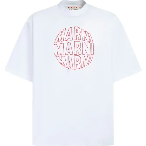 Cotton T-Shirt with Circular Logo , male, Sizes: XL - Marni - Modalova